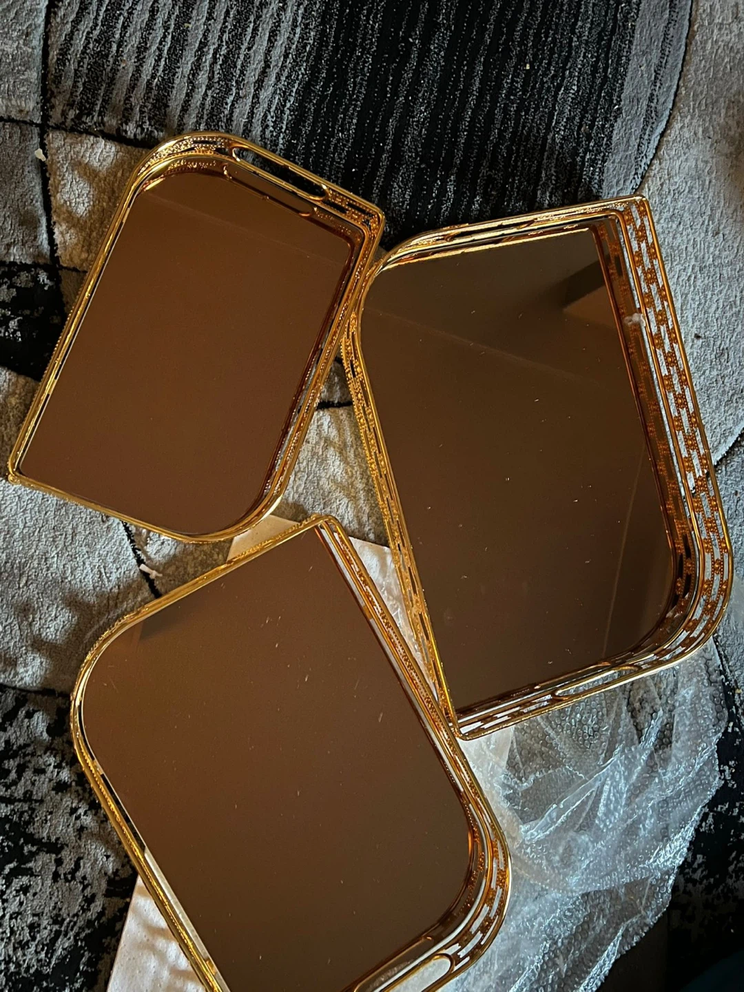 Set of 3 Decorative Gold Trays - photo 2