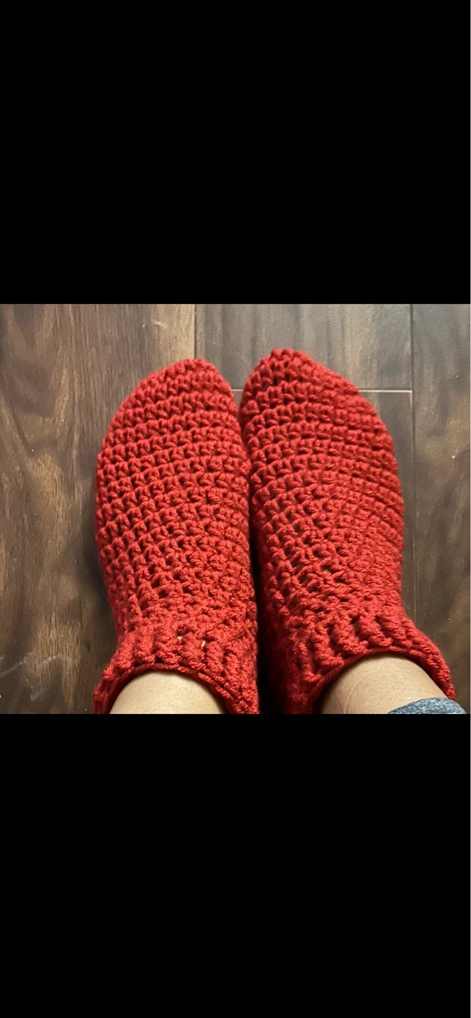 Hand-knitted red slippers