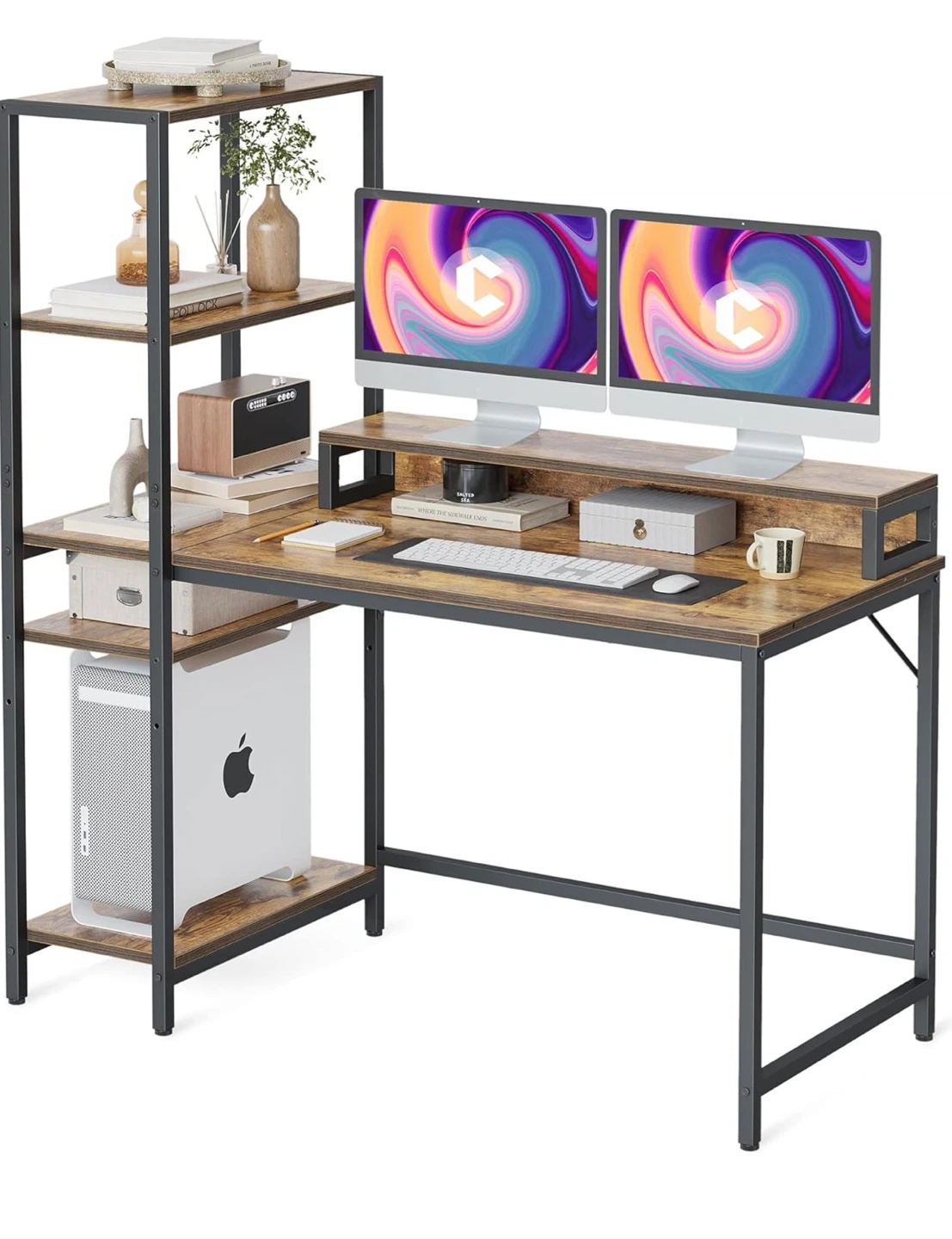 Rustic Industrial Computer Desk with Shelving Unit - photo 2