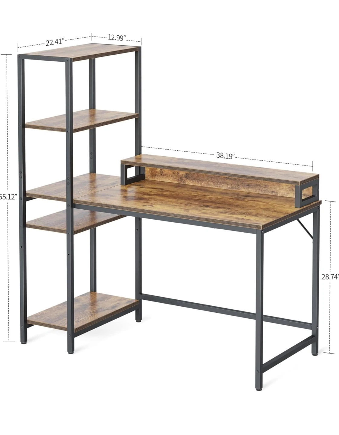 Rustic Industrial Computer Desk with Shelving Unit - photo 3