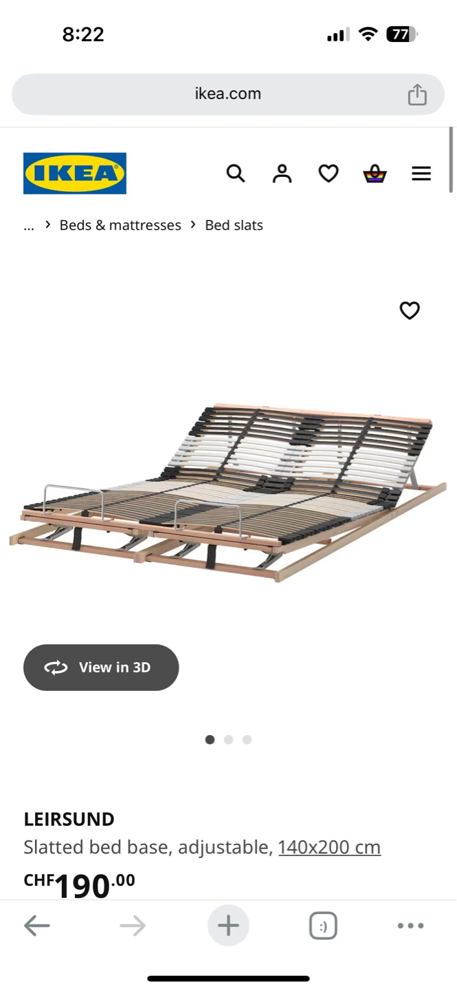 Ikea LEIRSUSD Adjustable Slatted Bed Base 90x200 cm