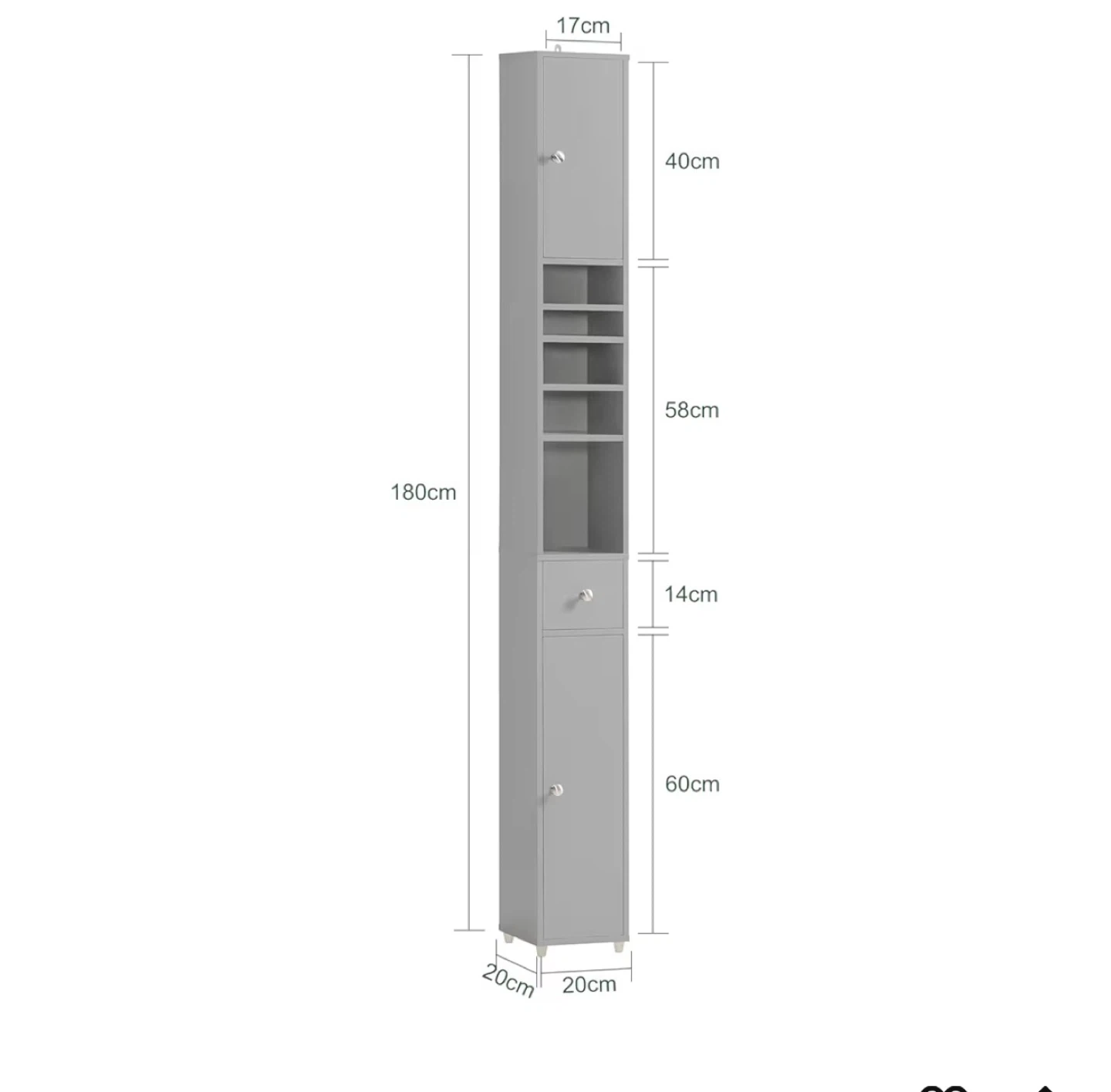Tall Storage Cabinet Slim Bathroom Kitchen Grey - photo 2