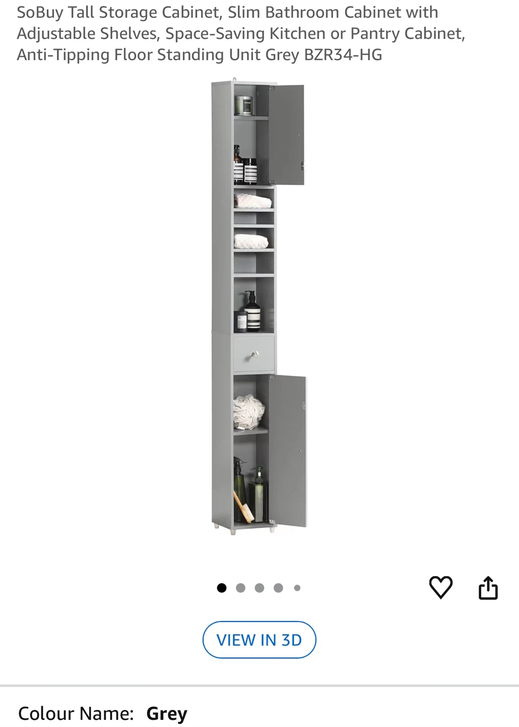 Tall Storage Cabinet Slim Bathroom Kitchen Grey