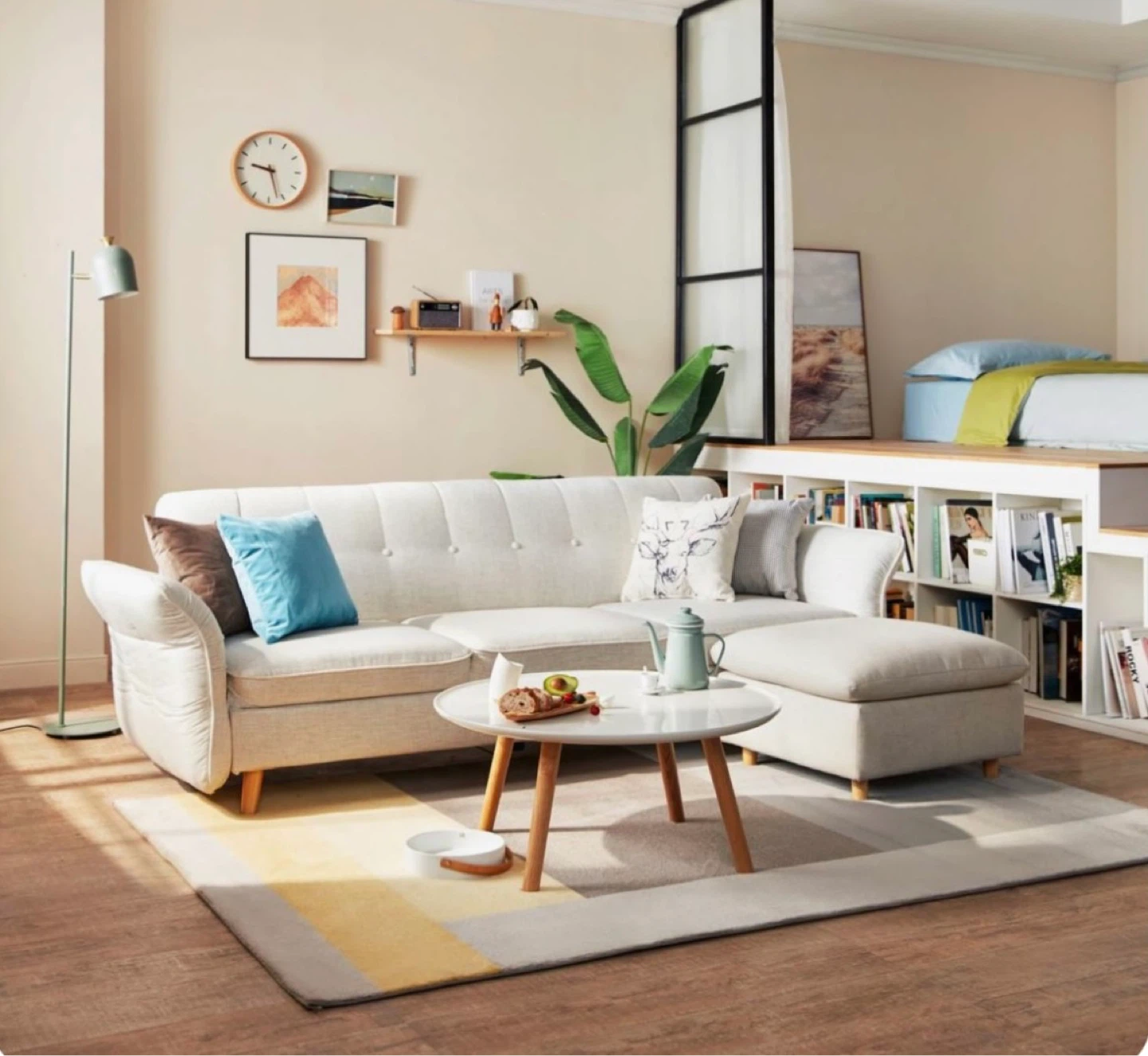 3-person Sectional Sofa with Ottoman - Beige - photo 5