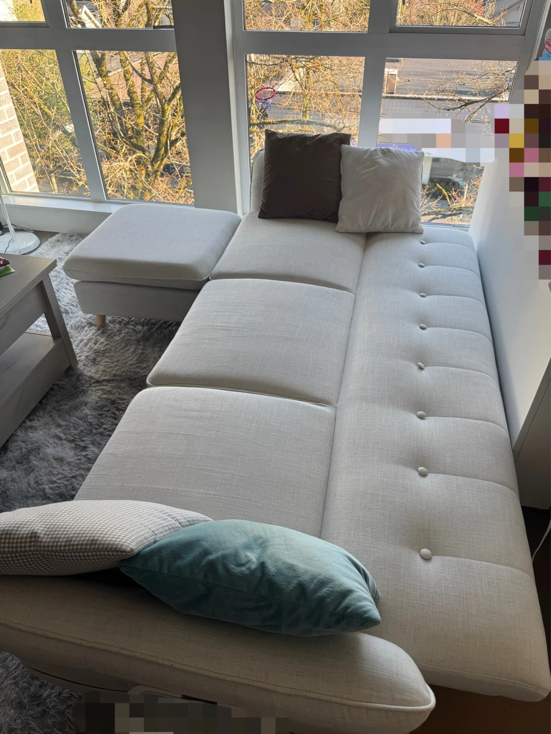 3-person Sectional Sofa with Ottoman - Beige - photo 3