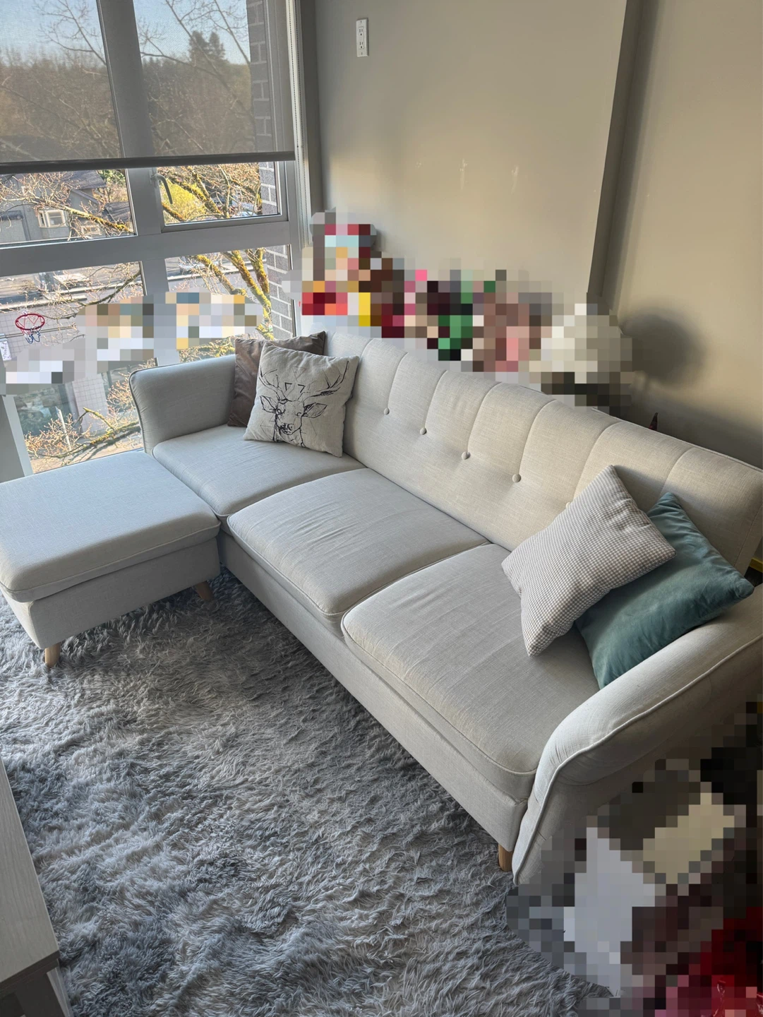 3-person Sectional Sofa with Ottoman - Beige - photo 2