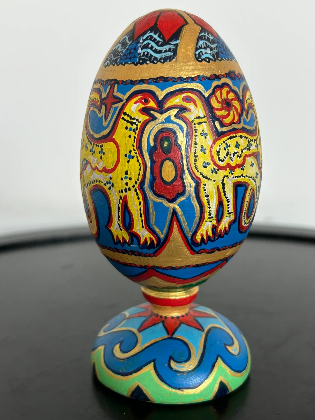 Hand-Painted Wooden Folk Art Egg  Ukrainian Petrykivka Style