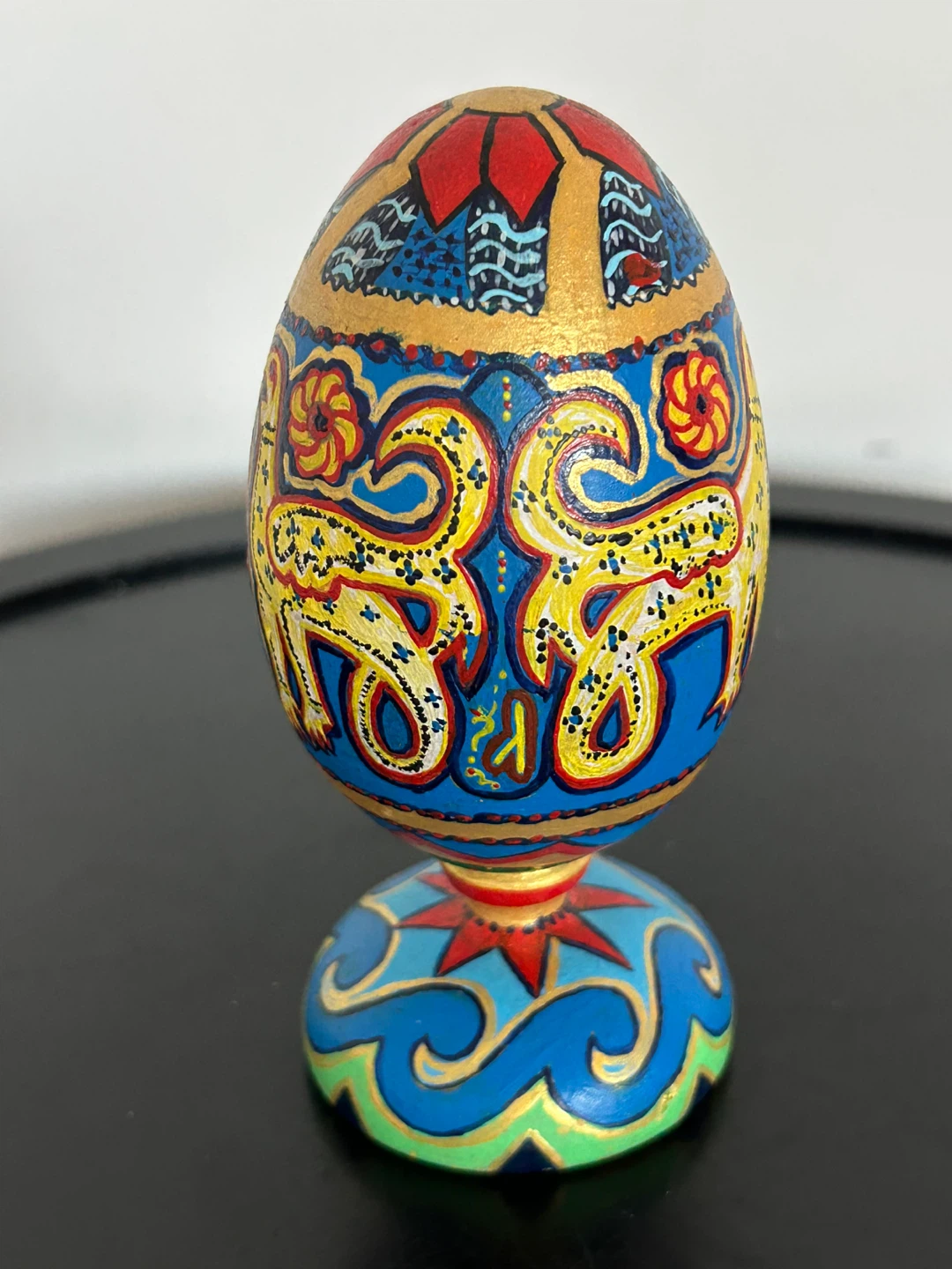 Hand-Painted Wooden Folk Art Egg  Ukrainian Petrykivka Style - photo 4