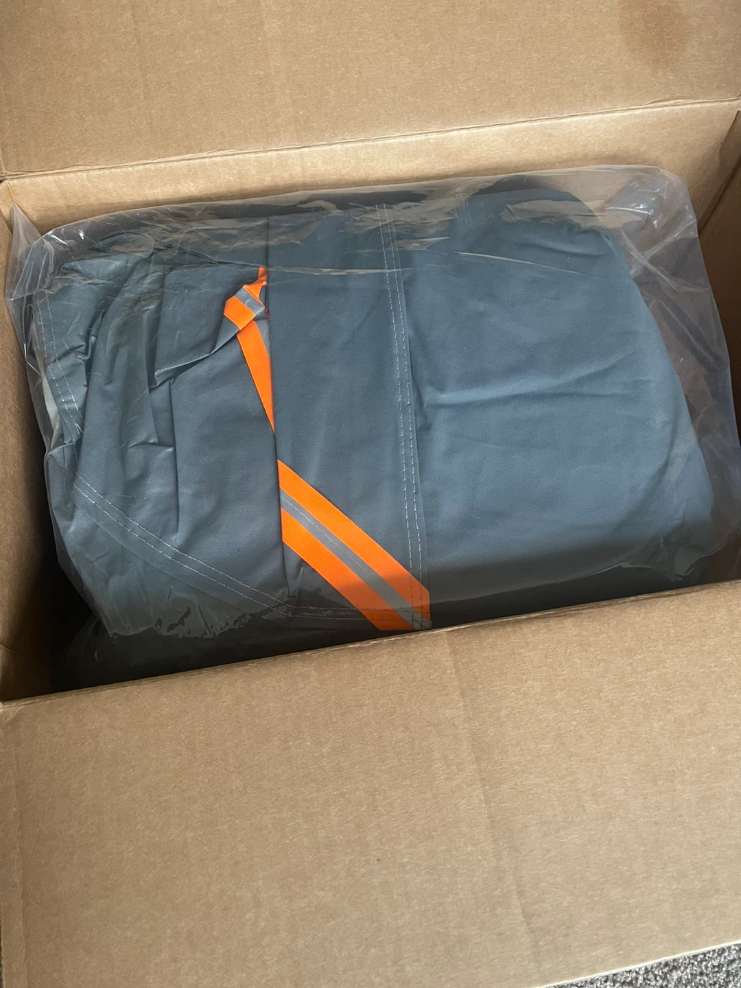 Grey Car Cover with Orange Reflective Stripes