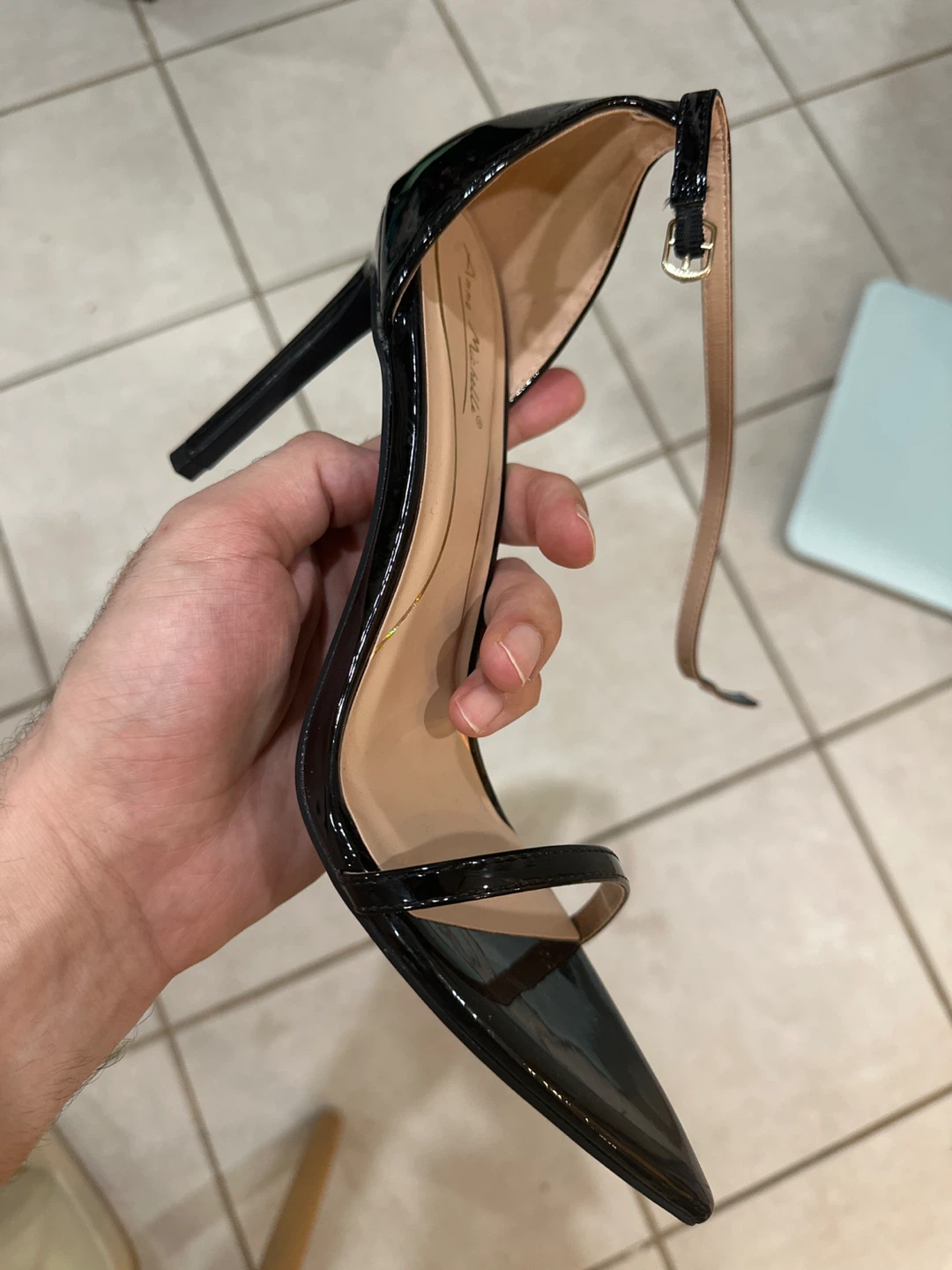 Anne Michelle Black Patent Strappy Stiletto Heels