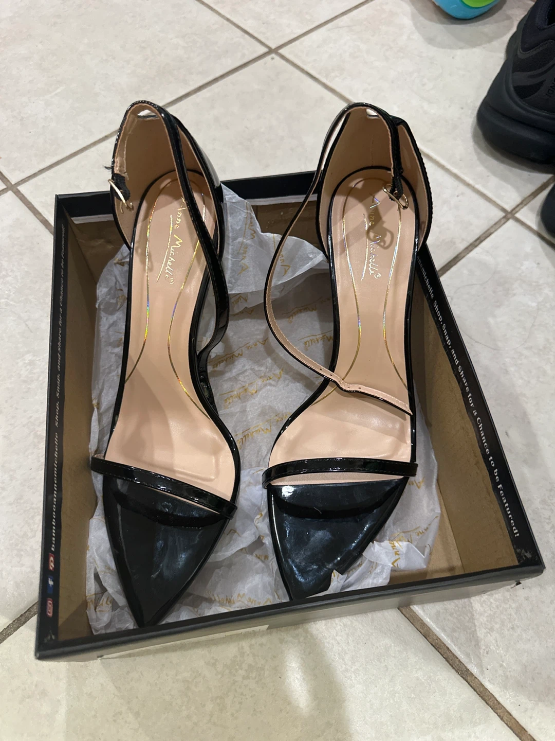 Anne Michelle Black Patent Strappy Stiletto Heels - photo 2