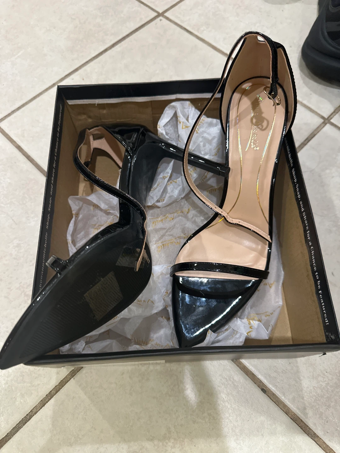 Anne Michelle Black Patent Strappy Stiletto Heels - photo 3