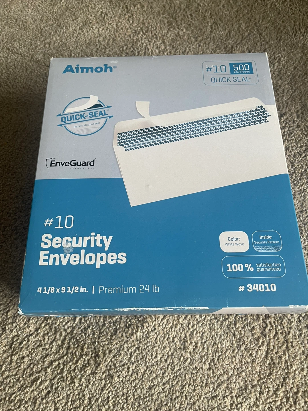 Aimoh #10 Security Envelopes, 500 Count, White Wove