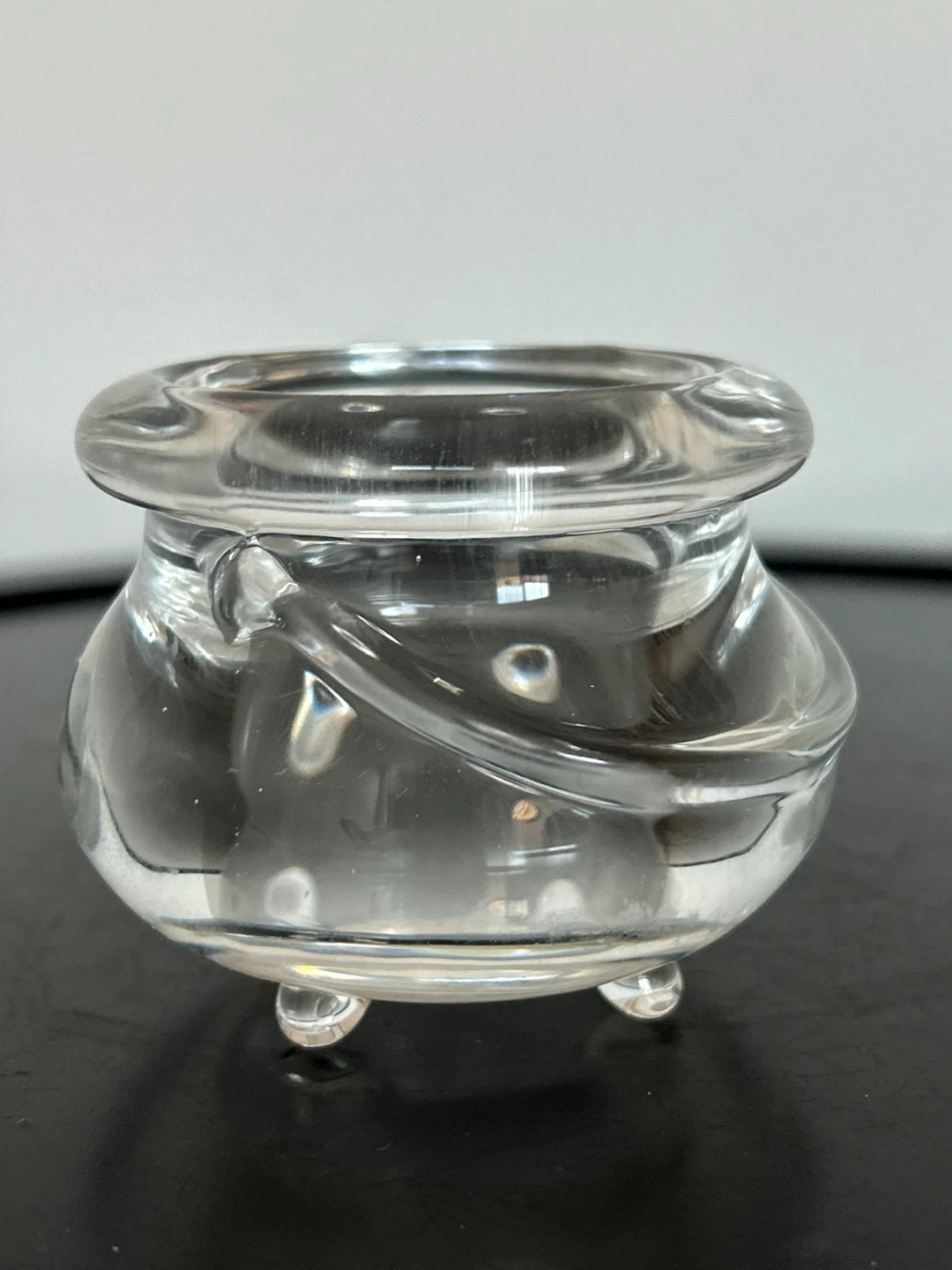 Vintage Clear Glass Witch’s Cauldron Votive Holder / Salt Cellar