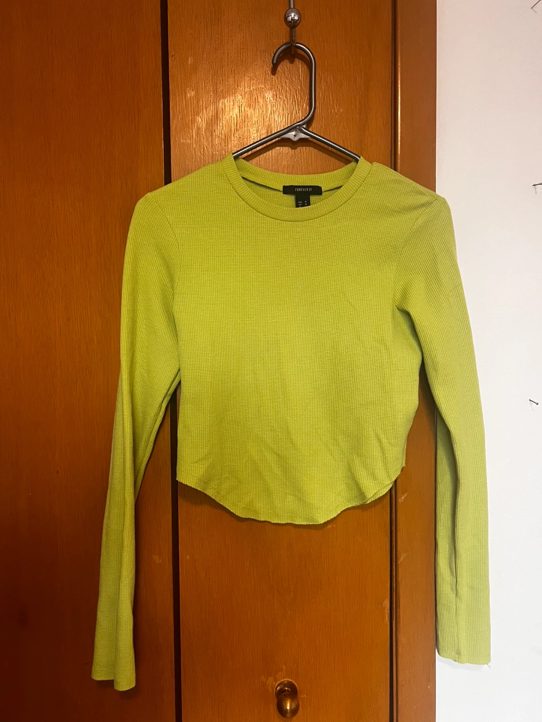 Lime Green Long Sleeve Cropped Top
