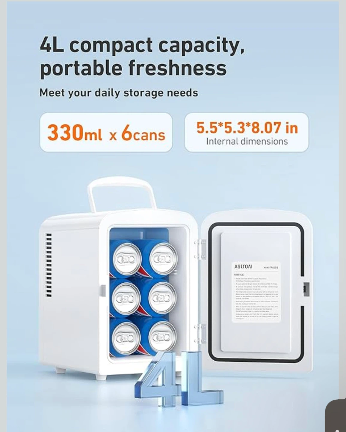 ASTROAI Mini Fridge 4L White - photo 5