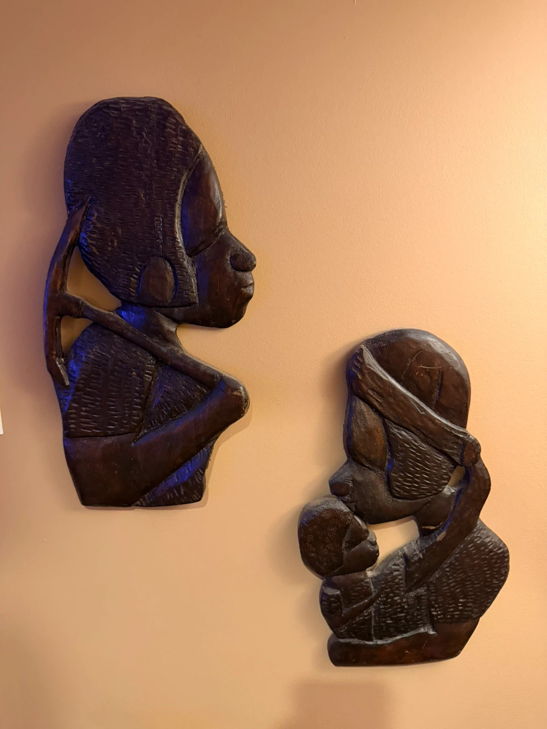 Vintage Hand Carved Wooden Wall Art - Mother & Child