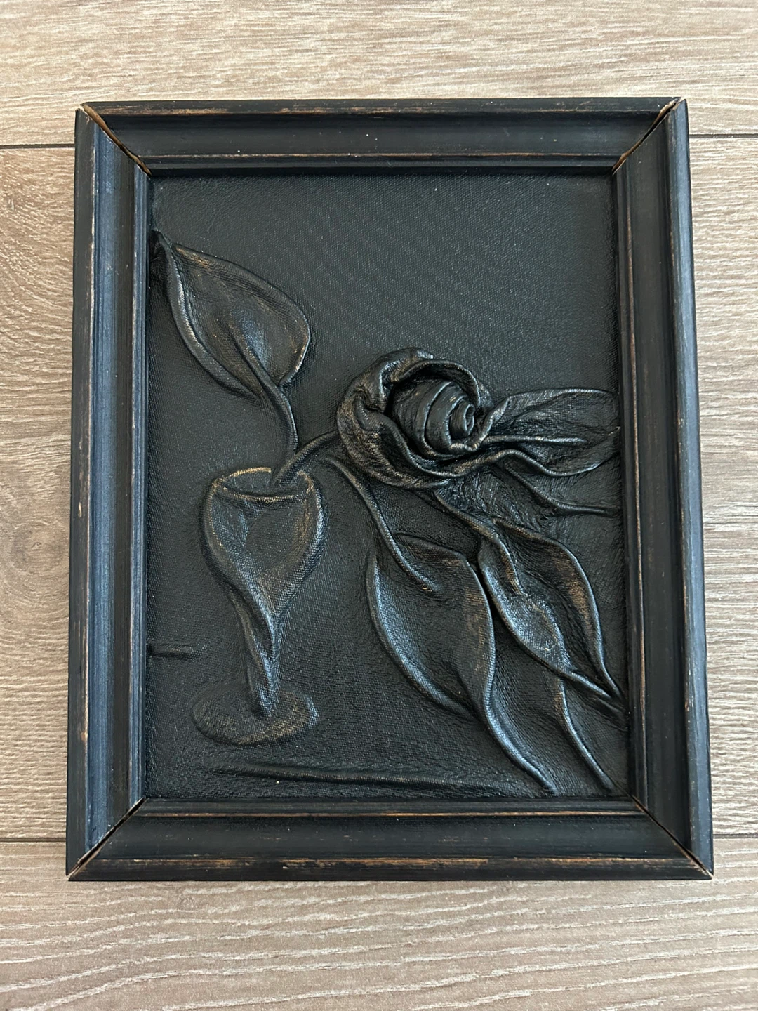 Vintage 3D Tooled Leather Rose Wall Art