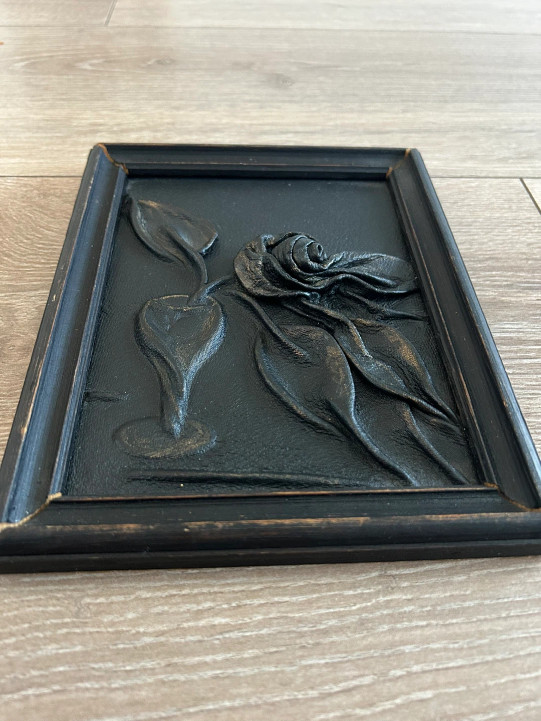 Vintage 3D Tooled Leather Rose Wall Art - photo 4