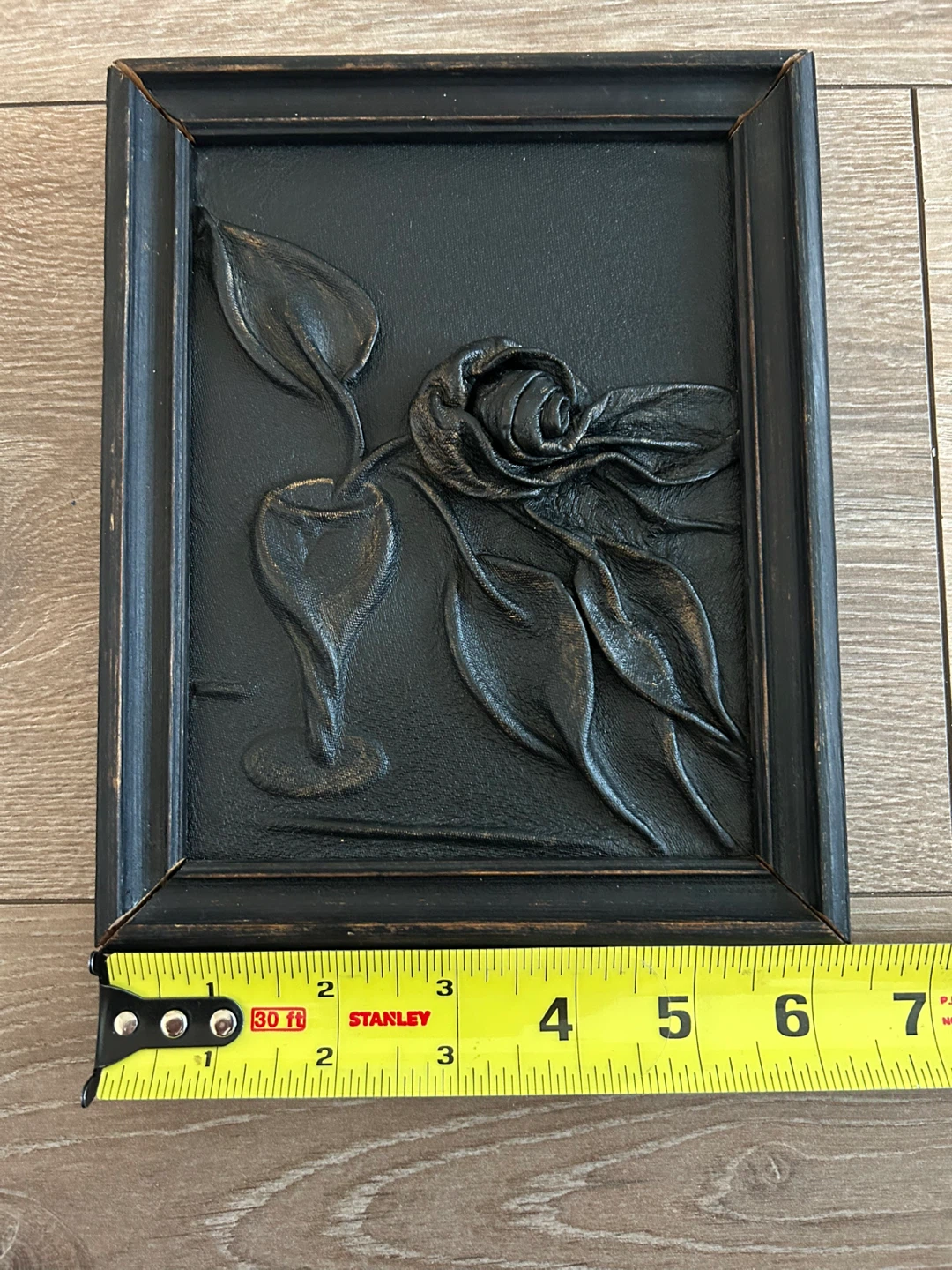Vintage 3D Tooled Leather Rose Wall Art - photo 3