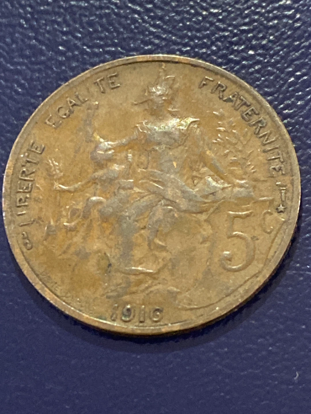1916 France 5 Centimes Coin - photo 2