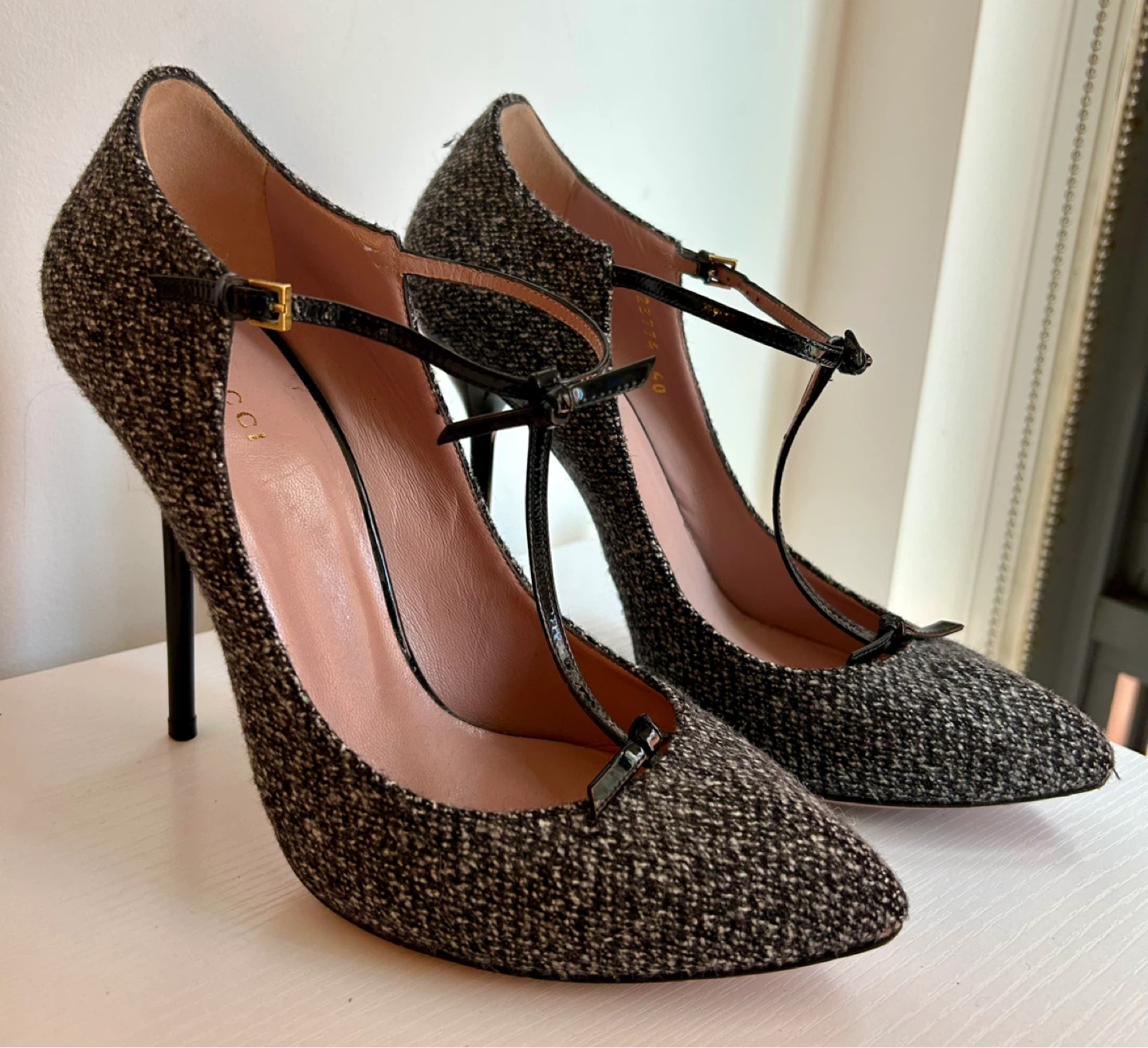 Gucci Tweed T-Strap Heels Size 40