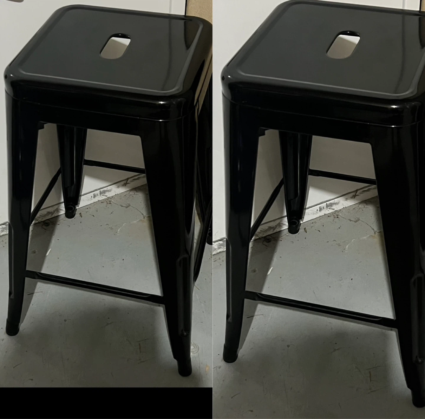 Pair of glossy black metal Bar Stools