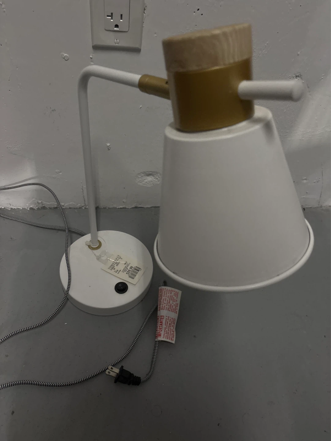 HomeSense White Desk Lamp with Wood Accent