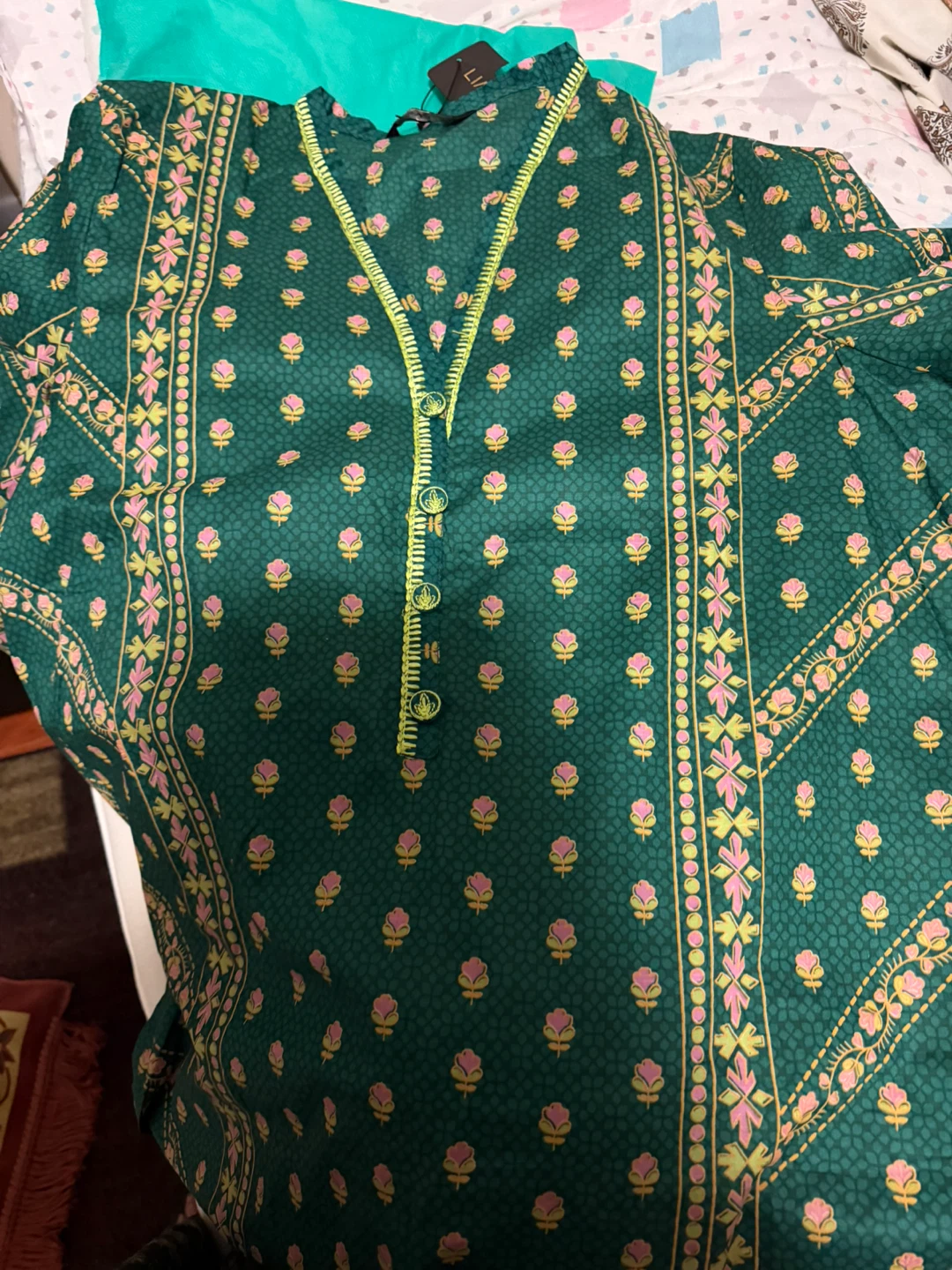 Limelight Daily Wear Top and Pants Set - Green Floral - Size L - photo 3
