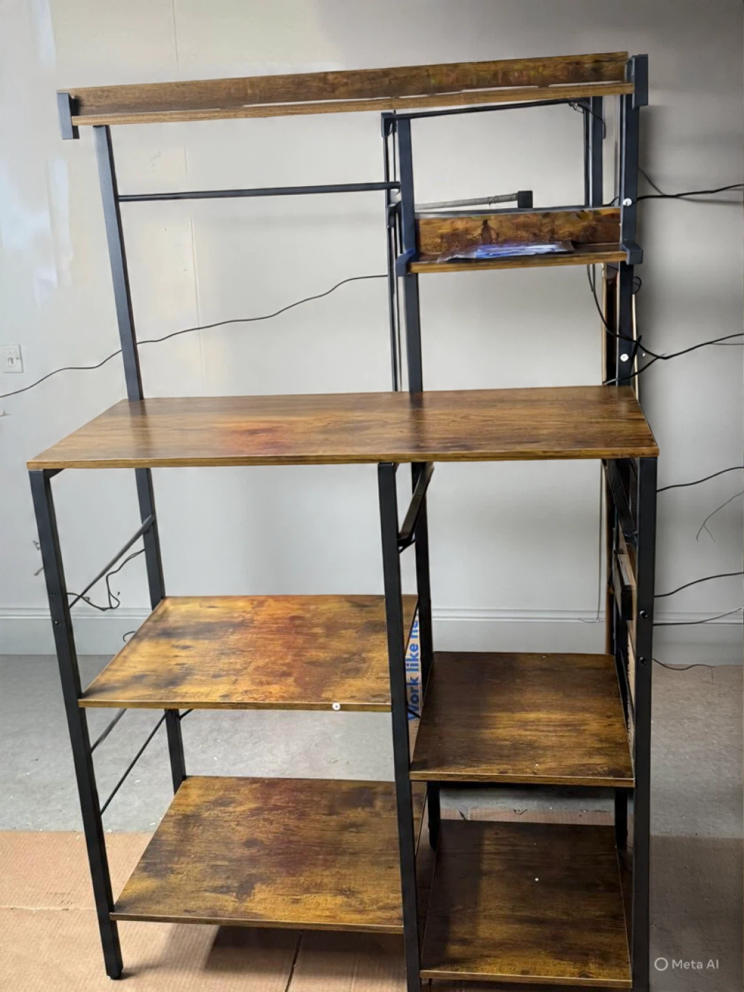 Rustic Wood and Metal Kitchen Baker's Rack with Shelves - photo 4