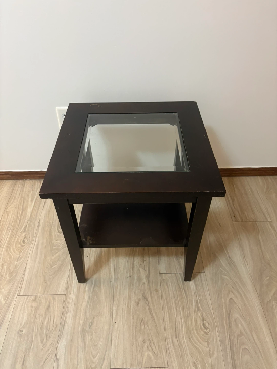Dark Wood Side Table with Glass Top