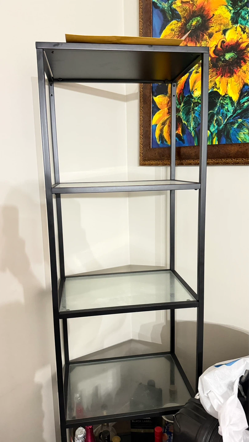 2 pcs for 100Shelf Unit Black-Brown/Glass 51x175 cm
