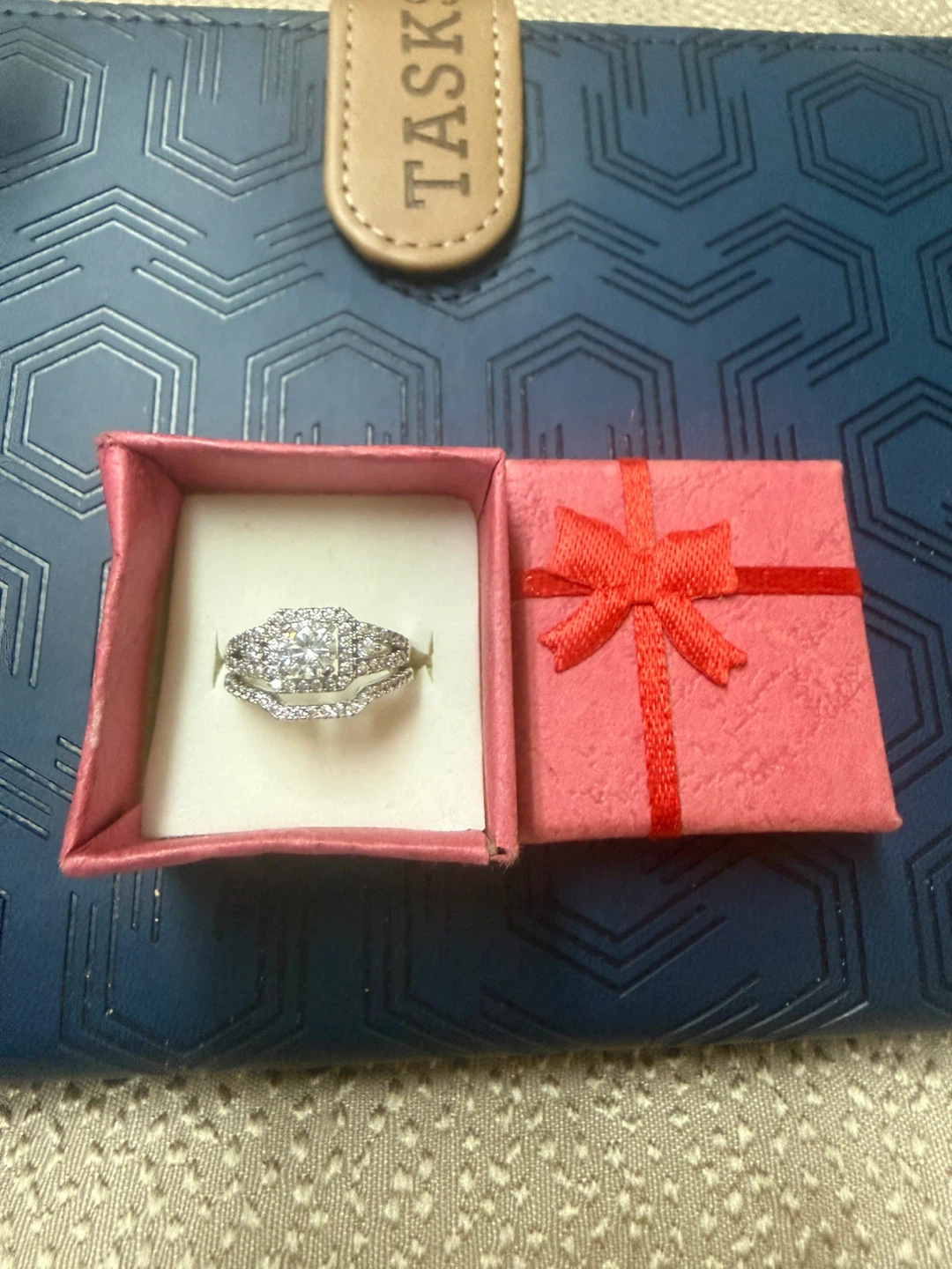 Silver plated  Engagement Ring Wedding Band Set - photo 4