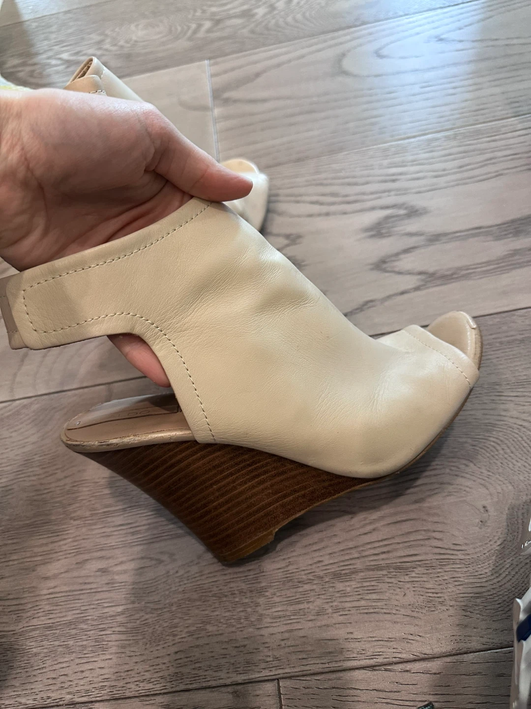 Beige Leather Wedge Peep-Toe Heels - photo 2