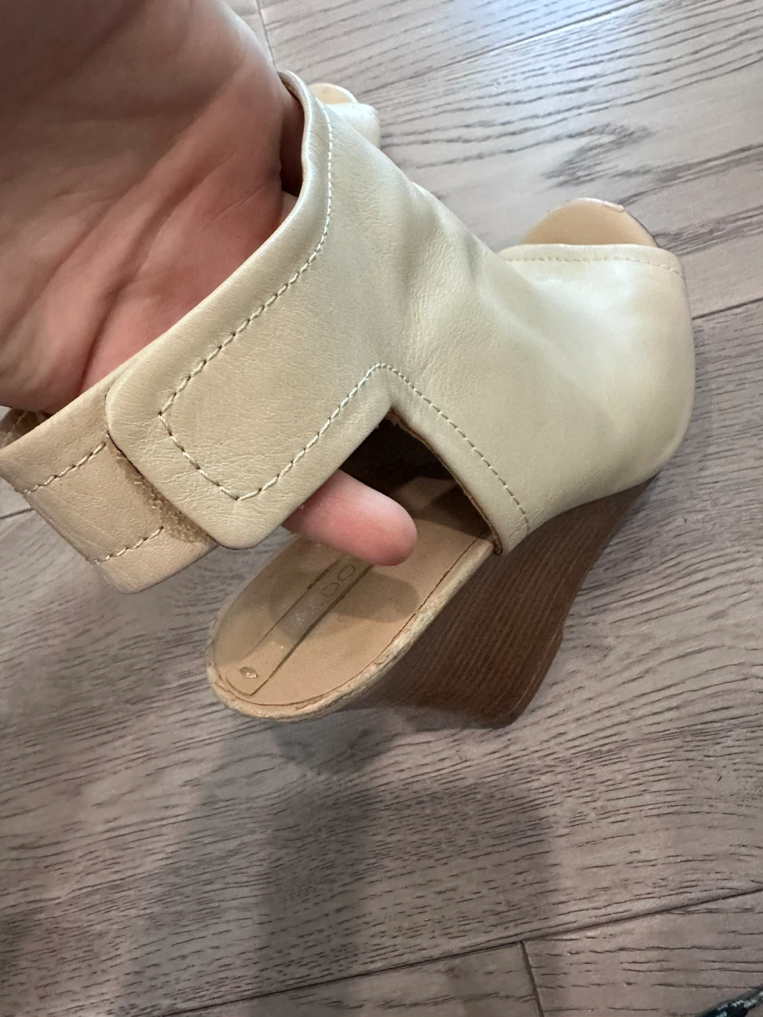 Beige Leather Wedge Peep-Toe Heels - photo 3