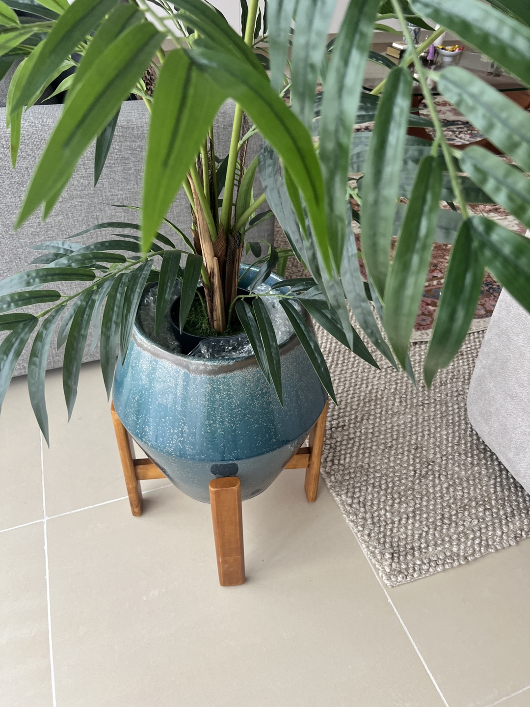West Elm Blue Ceramic Pot with Stand - photo 3