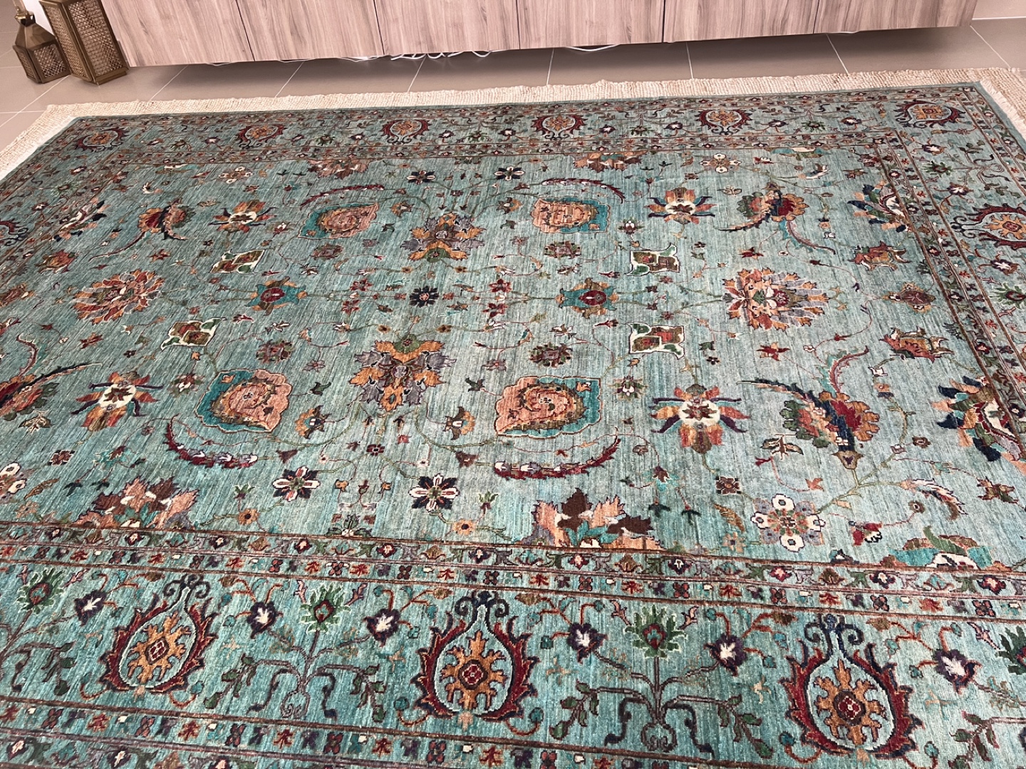 Persian Style Area Rug - Teal and Orange Floral Design - photo 5