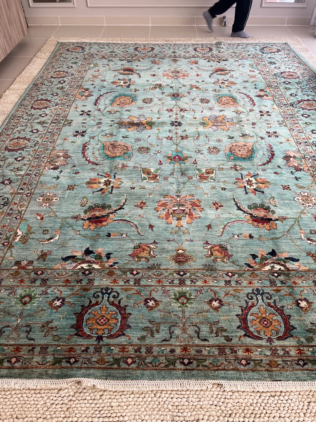 Persian Style Area Rug - Teal and Orange Floral Design - photo 2