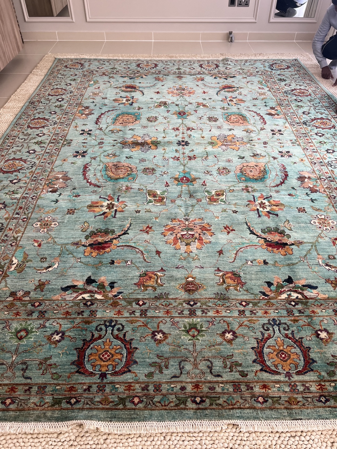 Persian Style Area Rug - Teal and Orange Floral Design - photo 4