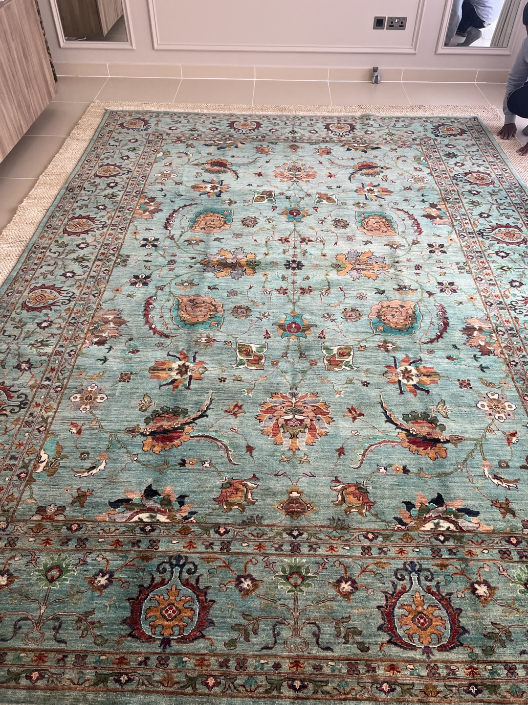 Persian Style Area Rug - Teal and Orange Floral Design - photo 3