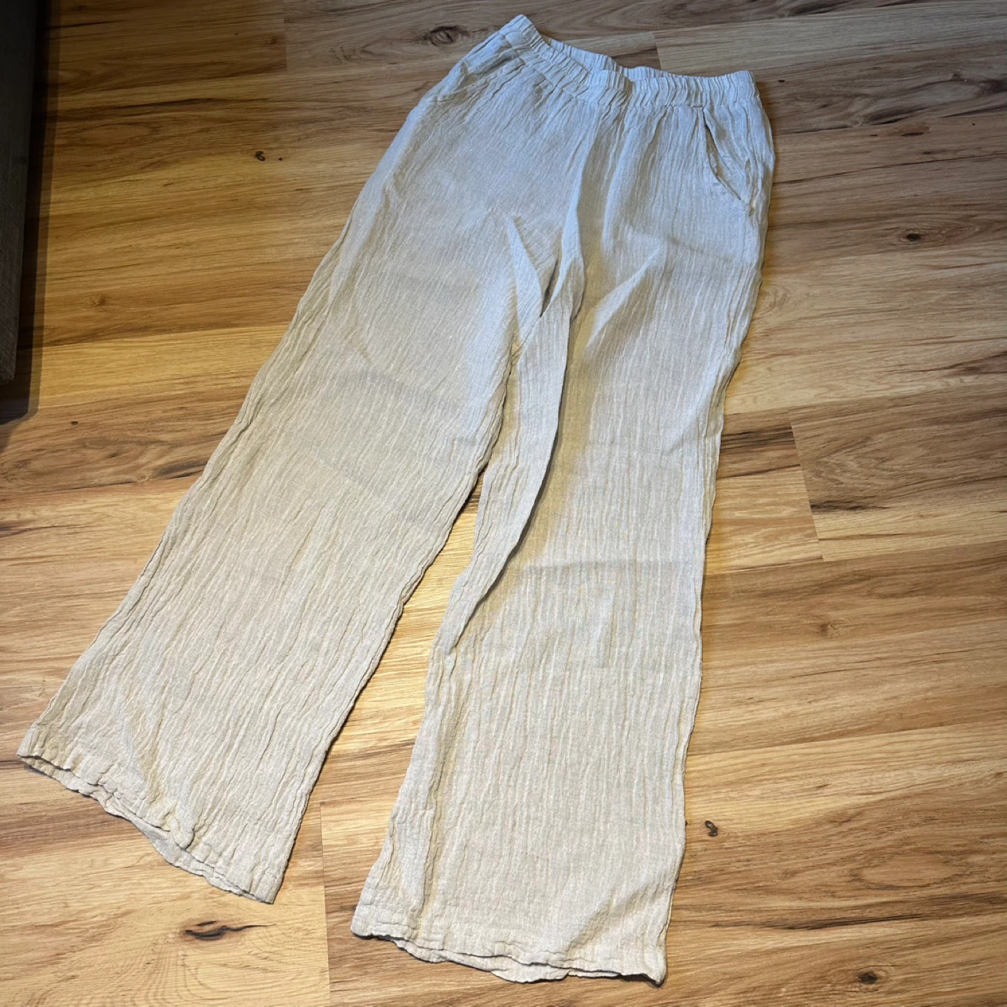 LUUKAA Women's Beige Linen Blend Wide Leg Pants Size 8