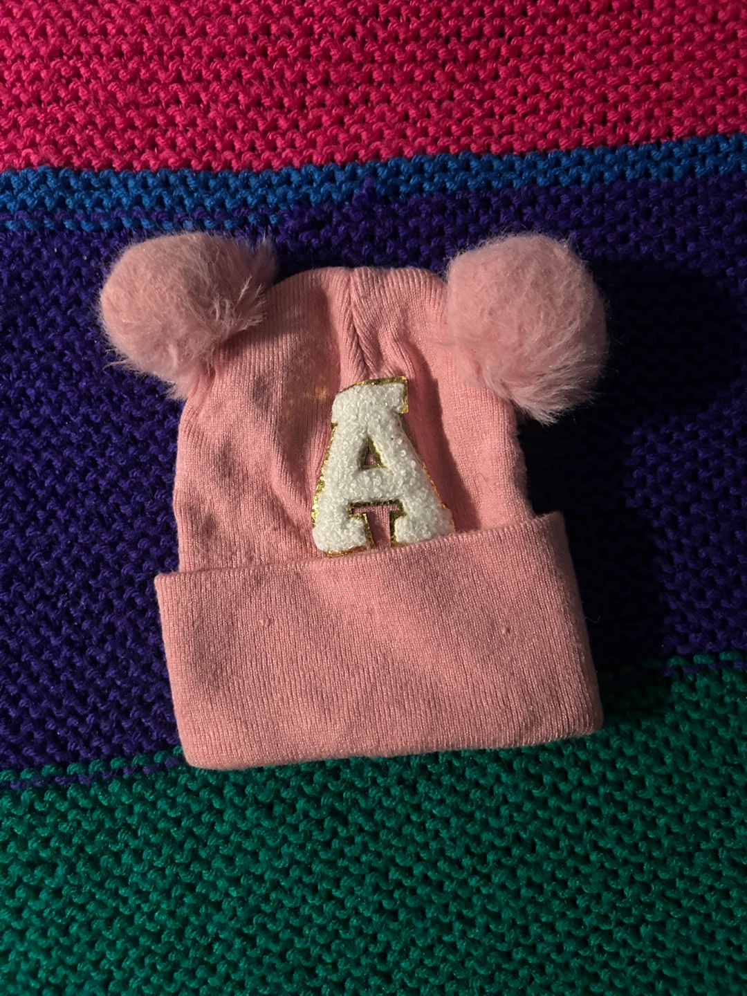 Pink Knit Beanie with "A"