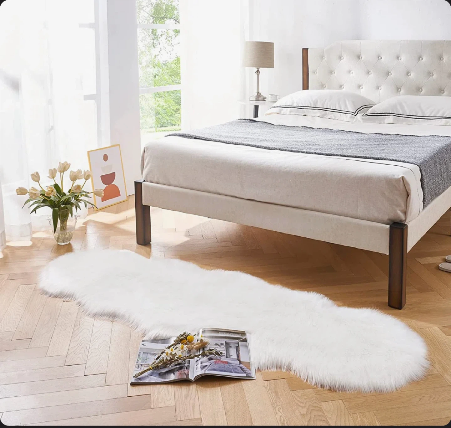 White Faux Sheepskin Rug 72" x 24"