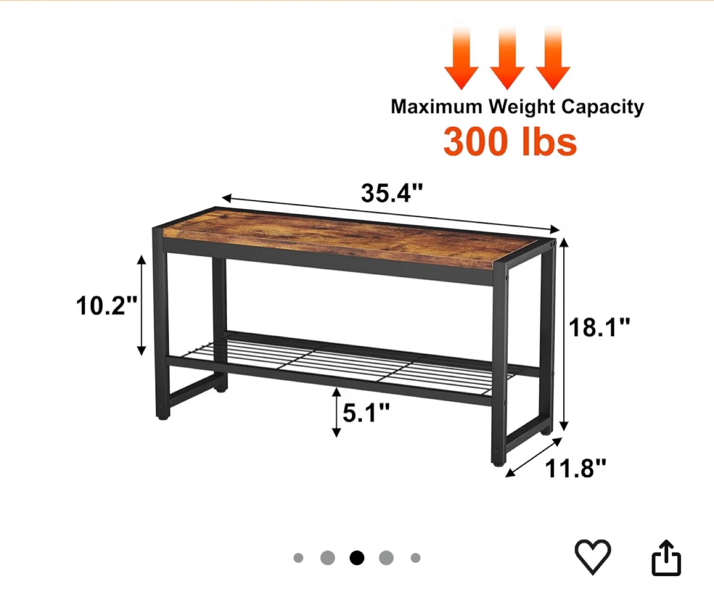 Rustic Brown Storage Bench with Shoe Rack - photo 3