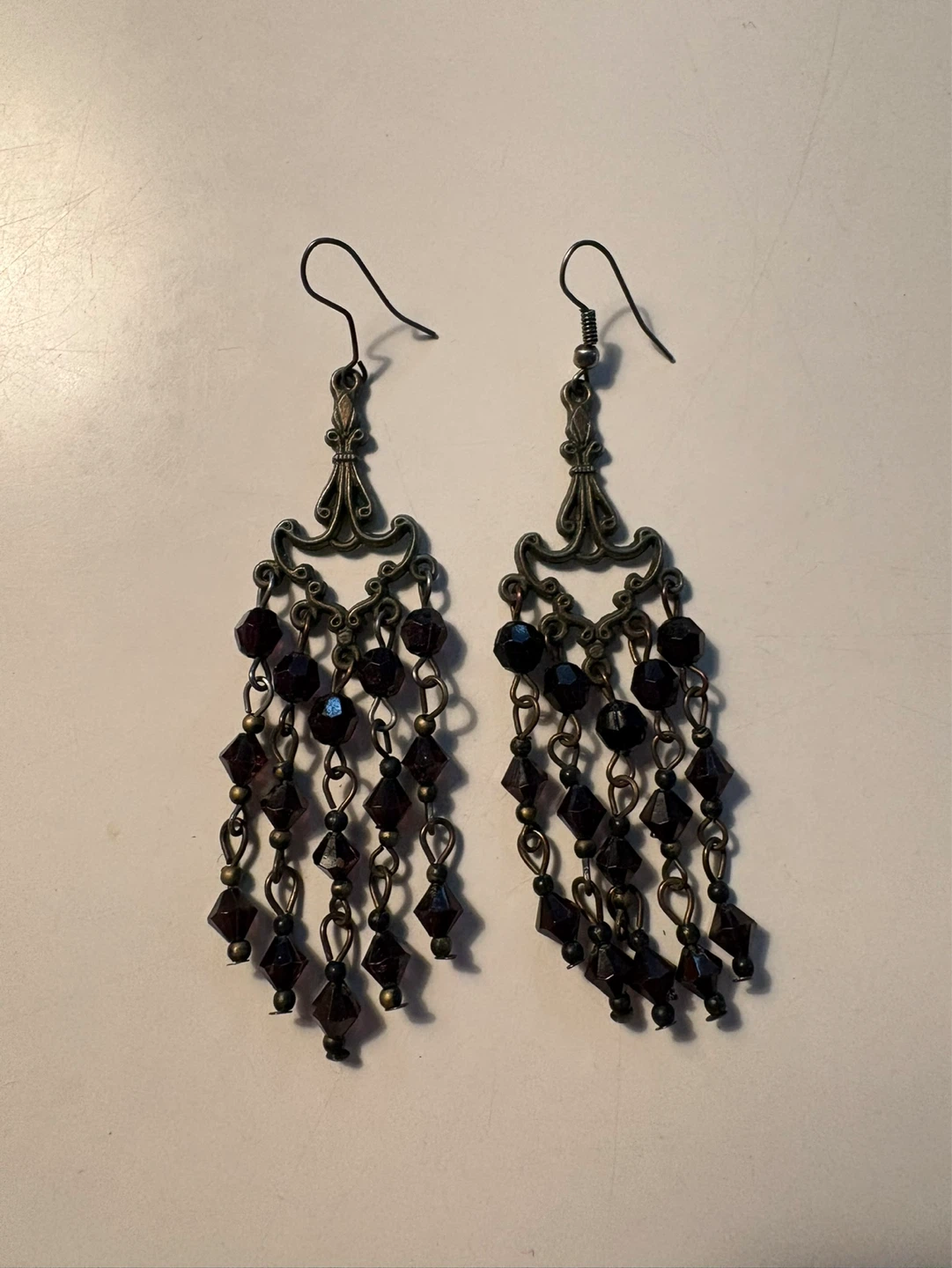 Dark Beaded Chandelier Earrings