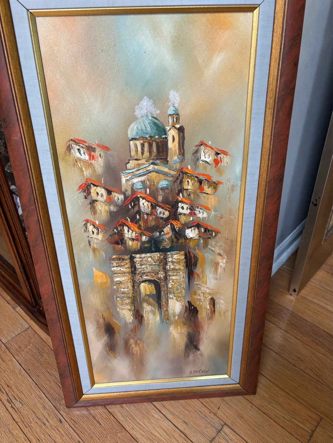 Framed Oil Painting of Italian Townscape by SPICRO