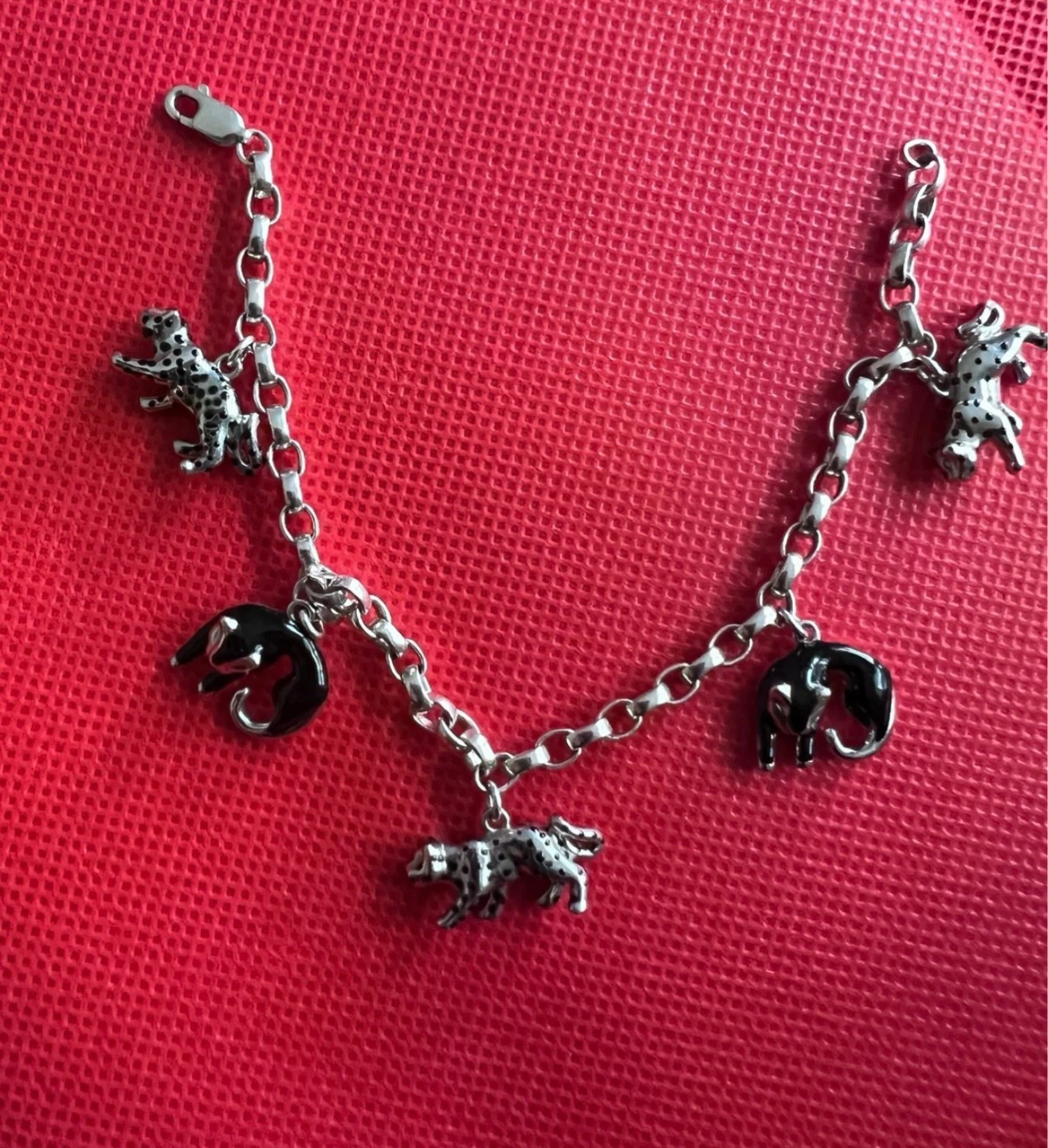 Leopard and Black Cat Charm Bracelet