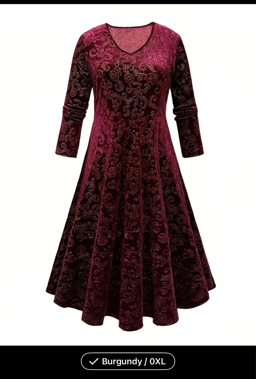 Burgundy Velvet Burnout Maxi Dress - 0XL - photo 2