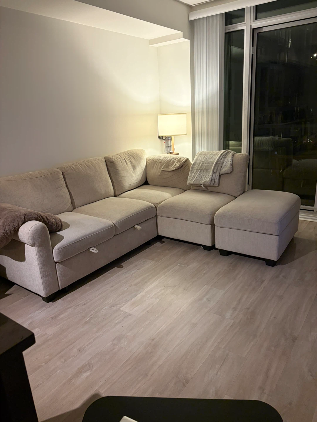 Beige Sectional Sofa with pull-out bed and storage ottoman - photo 2