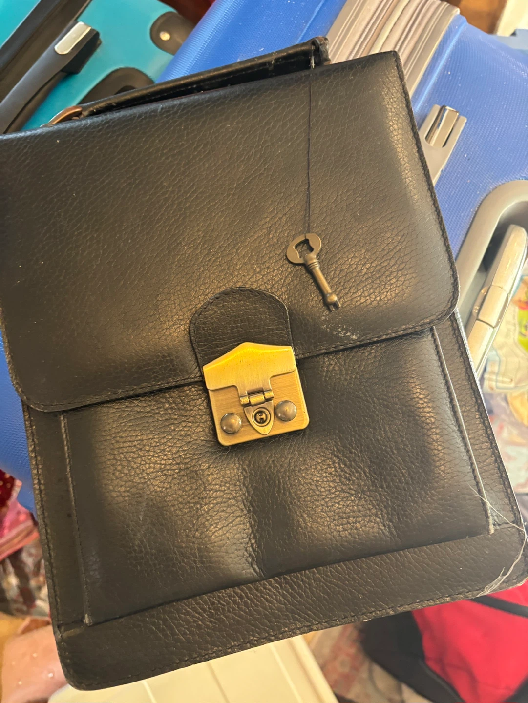 Black Leather Briefcase with Brass Lock and Key